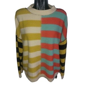 Bibi Multicolor Striped Oversized Inside Out Look Grunge Sweater Size L